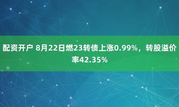 配资开户 8月22日燃23转债上涨0.99%,转股溢价率42.35%