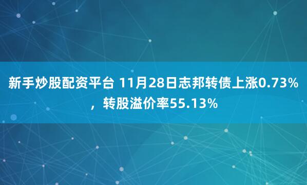 新手炒股配资平台 11月28日志邦转债上涨0.73%,转股溢价率55.13%